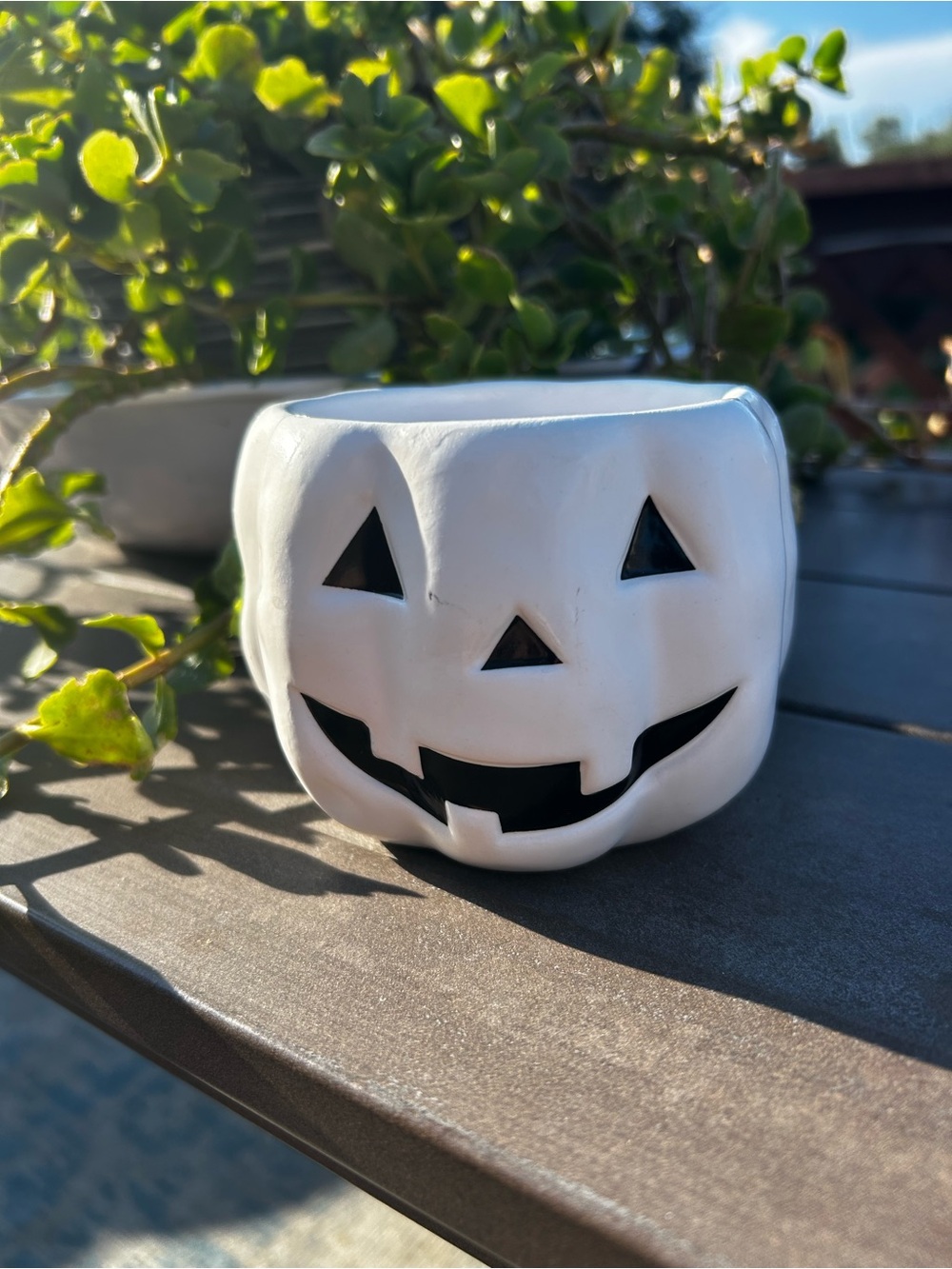 White Ceramic Jack-O'-Lantern Holiday Candle